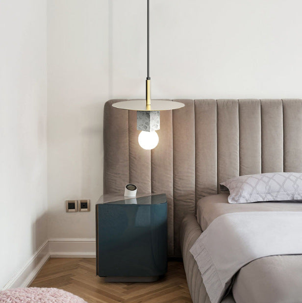 Contemporary Scandinavian Electroplating Metal Square Marble Lampshade 1 - Light Pendant Light For Dining Room