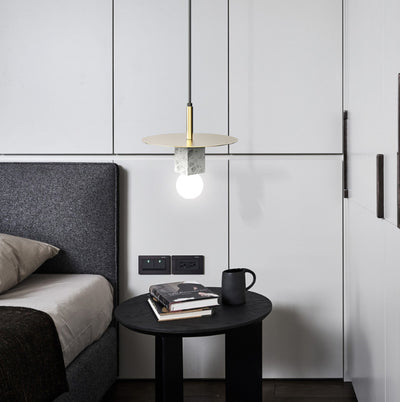 Contemporary Scandinavian Electroplating Metal Square Marble Lampshade 1 - Light Pendant Light For Dining Room