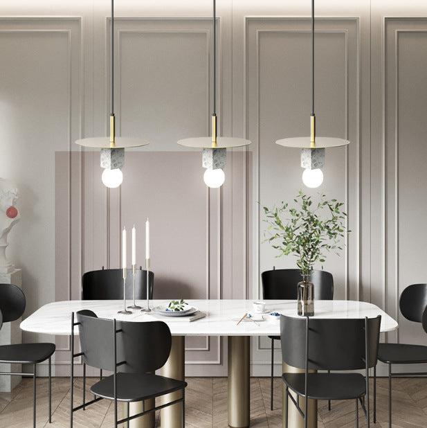 Contemporary Scandinavian Electroplating Metal Square Marble Lampshade 1 - Light Pendant Light For Dining Room