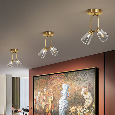 Contemporary Scandinavian Dome Copper Glass Lampshade Iron 2 - Light Semi-Flush Mount Ceiling Light For Living Room