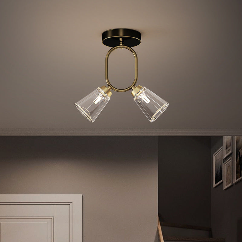 Contemporary Scandinavian Dome Copper Glass Lampshade Iron 2 - Light Semi-Flush Mount Ceiling Light For Living Room