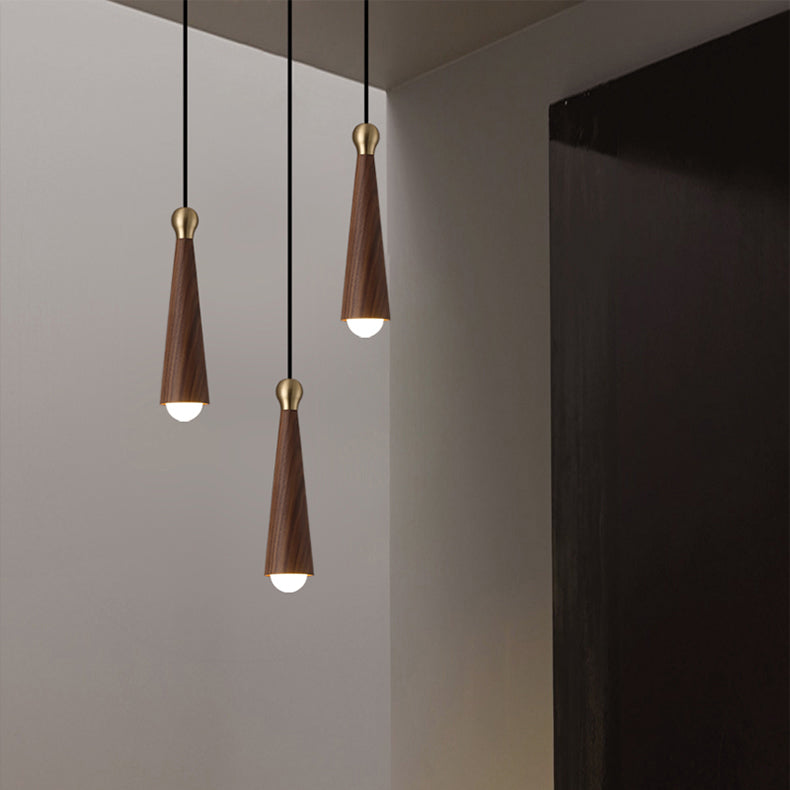 Contemporary Scandinavian Dome Small Cone Copper Ash LED Chandeliers For Dining Room