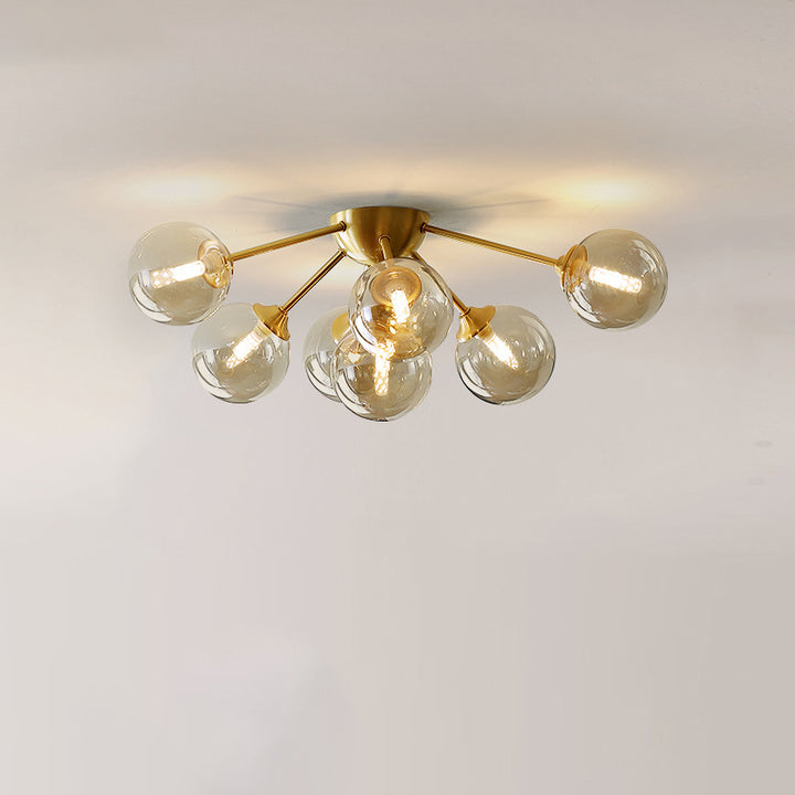 Contemporary Nordic Dome Bubble Orb Copper Glass Lampshade 7/10 - Light Semi-Flush Mount Ceiling Light For Living Room