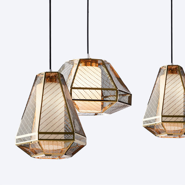 Contemporary Scandinavian Polygonal Cube Hardware Glass Lampshade 1 - Light Pendant Light For Living Room