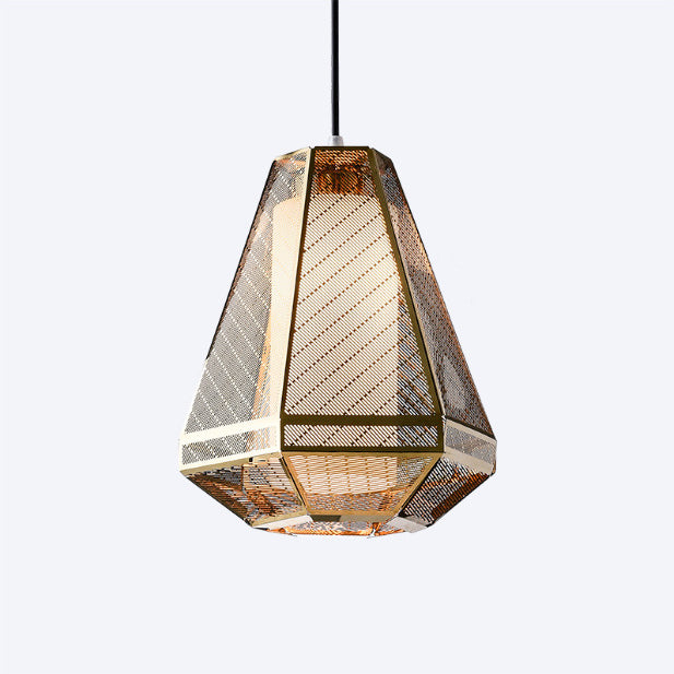 Contemporary Scandinavian Polygonal Cube Hardware Glass Lampshade 1 - Light Pendant Light For Living Room