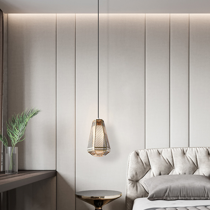 Contemporary Scandinavian Polygonal Cube Hardware Glass Lampshade 1 - Light Pendant Light For Living Room