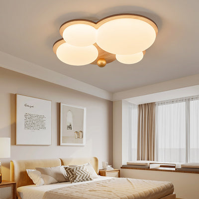 Contemporain Rétro Forme de Nuage Sphère Dorée Bois de Caoutchouc Acrylique Fer Abat-jour LED Plafonnier Semi-Encastré Pour Chambre 