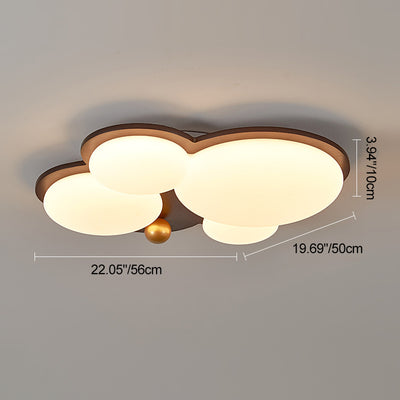 Contemporain Rétro Forme de Nuage Sphère Dorée Bois de Caoutchouc Acrylique Fer Abat-jour LED Plafonnier Semi-Encastré Pour Chambre 