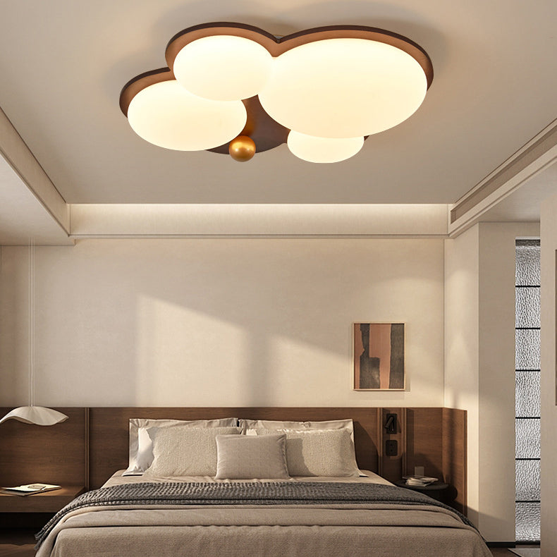 Contemporain Rétro Forme de Nuage Sphère Dorée Bois de Caoutchouc Acrylique Fer Abat-jour LED Plafonnier Semi-Encastré Pour Chambre 