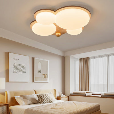 Contemporain Rétro Forme de Nuage Sphère Dorée Bois de Caoutchouc Acrylique Fer Abat-jour LED Plafonnier Semi-Encastré Pour Chambre 