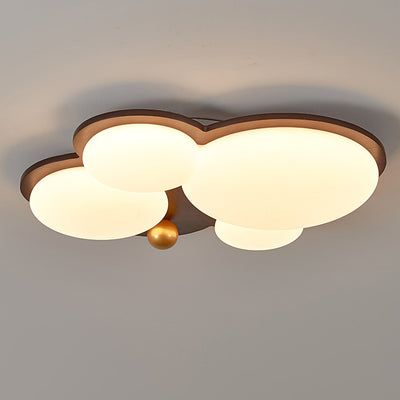 Contemporain Rétro Forme de Nuage Sphère Dorée Bois de Caoutchouc Acrylique Fer Abat-jour LED Plafonnier Semi-Encastré Pour Chambre 