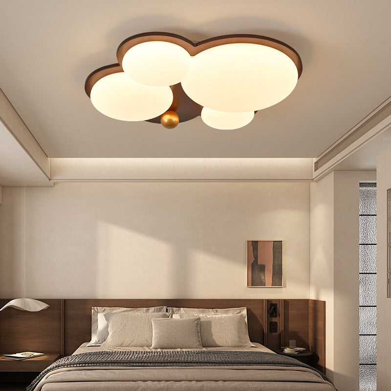 Contemporain Rétro Forme de Nuage Sphère Dorée Bois de Caoutchouc Acrylique Fer Abat-jour LED Plafonnier Semi-Encastré Pour Chambre 