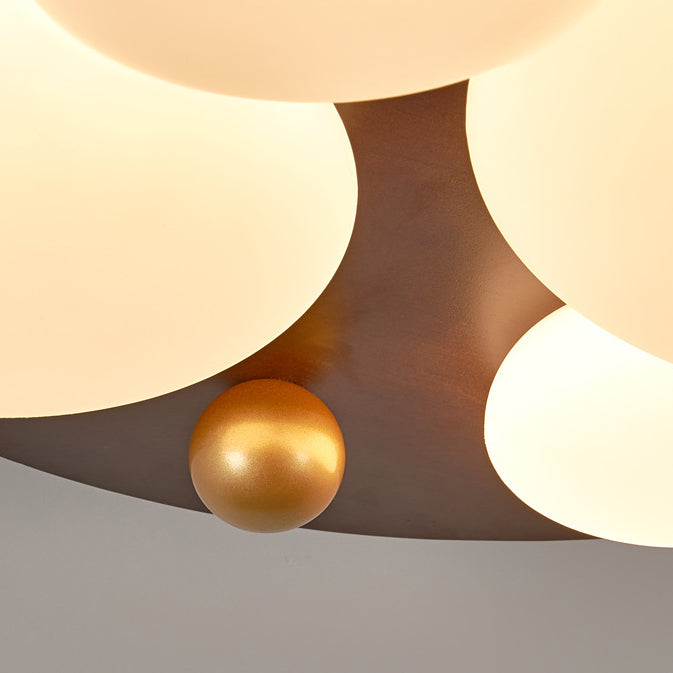Lustre de plafond semi-encastré à LED avec abat-jour en fer, acrylique, bois de caoutchouc, sphère dorée ronde rétro contemporaine pour chambre 