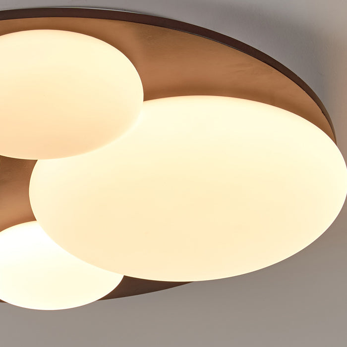 Lustre de plafond semi-encastré à LED avec abat-jour en fer, acrylique, bois de caoutchouc, sphère dorée ronde rétro contemporaine pour chambre 