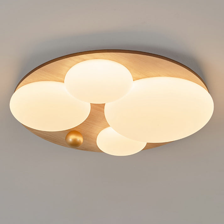 Contemporary Retro Round Golden Sphere Rubber Wood Acrylic Iron Lampshade LED Semi-Flush Mount Ceiling Light For Bedroom