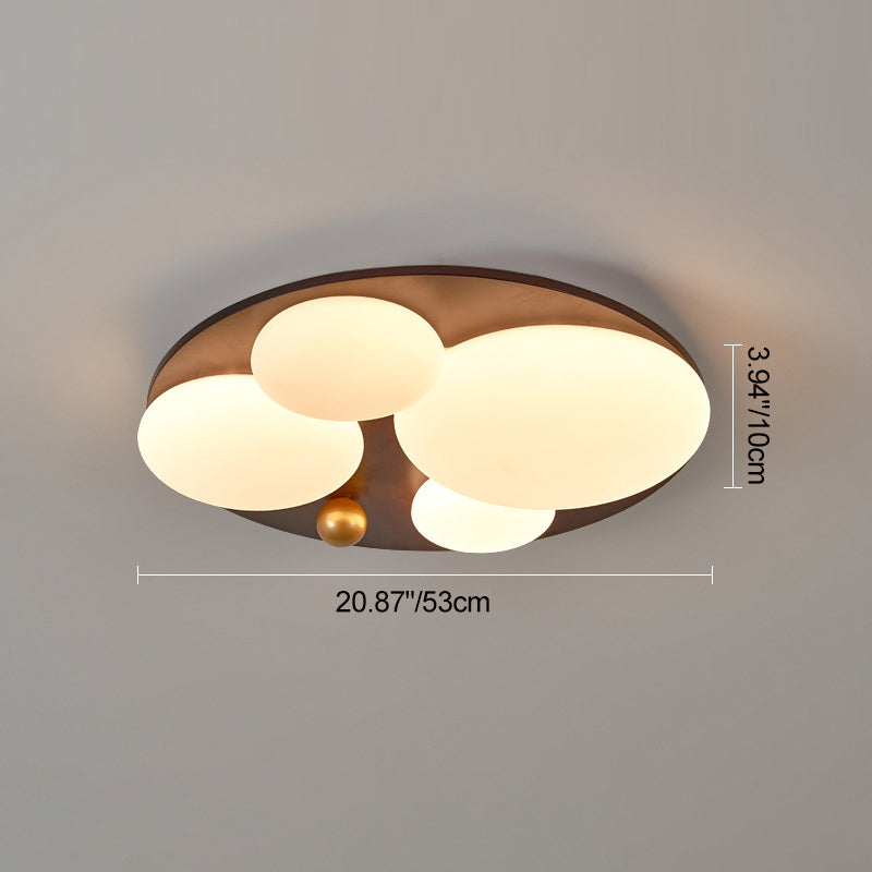 Contemporary Retro Round Golden Sphere Rubber Wood Acrylic Iron Lampshade LED Semi-Flush Mount Ceiling Light For Bedroom