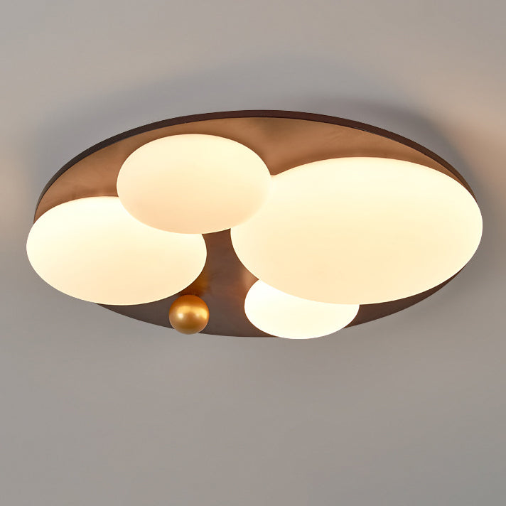 Contemporary Retro Round Golden Sphere Rubber Wood Acrylic Iron Lampshade LED Semi-Flush Mount Ceiling Light For Bedroom