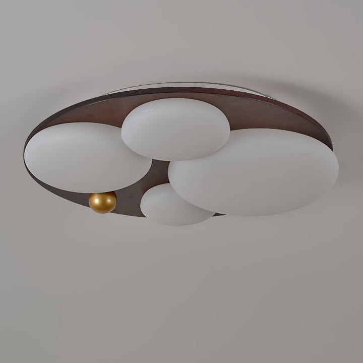 Lustre de plafond semi-encastré à LED avec abat-jour en fer, acrylique, bois de caoutchouc, sphère dorée ronde rétro contemporaine pour chambre 