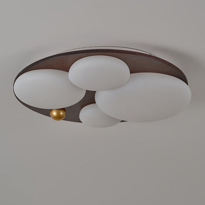 Contemporary Retro Round Golden Sphere Rubber Wood Acrylic Iron Lampshade LED Semi-Flush Mount Ceiling Light For Bedroom