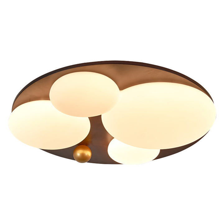 Lustre de plafond semi-encastré à LED avec abat-jour en fer, acrylique, bois de caoutchouc, sphère dorée ronde rétro contemporaine pour chambre 