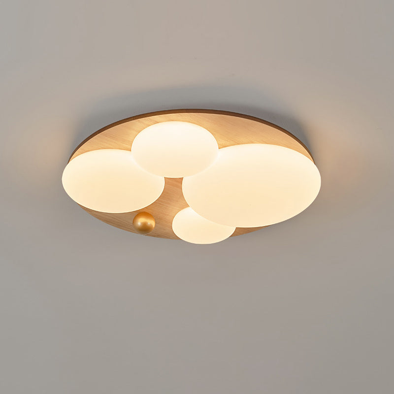 Contemporary Retro Round Golden Sphere Rubber Wood Acrylic Iron Lampshade LED Semi-Flush Mount Ceiling Light For Bedroom