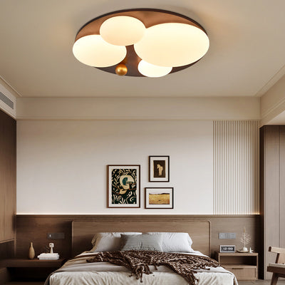 Contemporary Retro Round Golden Sphere Rubber Wood Acrylic Iron Lampshade LED Semi-Flush Mount Ceiling Light For Bedroom