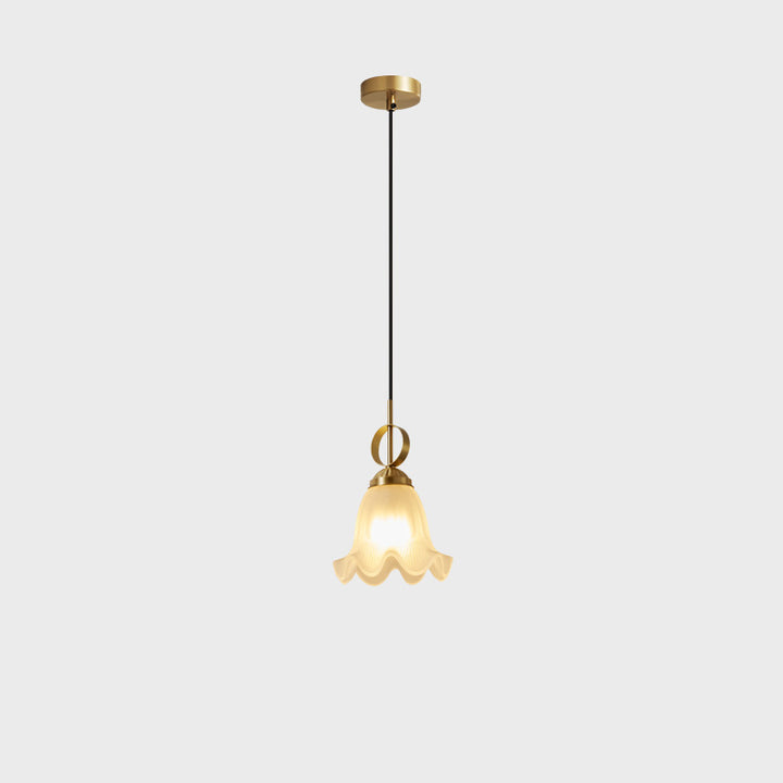 Traditional French Flower Brass Glass Lampshade 1 - Light Pendant Light For Living Room
