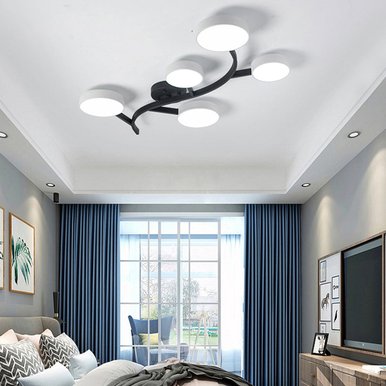 Contemporary Scandinavian Dome Tree Branch Acrylic Iron LED Semi-Flush Mount Ceiling Light For Living Room