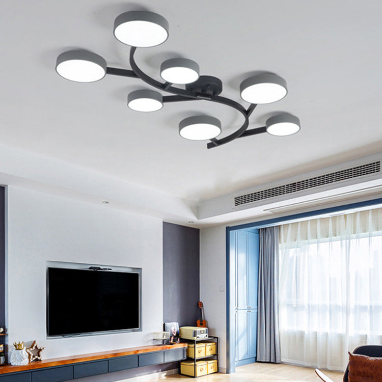 Contemporary Scandinavian Dome Tree Branch Acrylic Iron LED Semi-Flush Mount Ceiling Light For Living Room