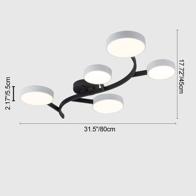 Contemporary Scandinavian Dome Tree Branch Acrylic Iron LED Semi-Flush Mount Ceiling Light For Living Room