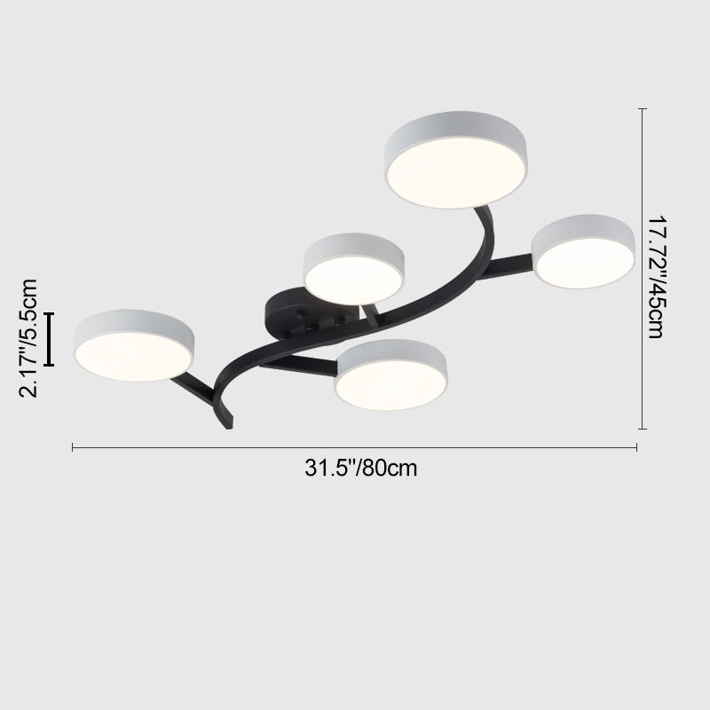 Contemporary Scandinavian Dome Tree Branch Acrylic Iron LED Semi-Flush Mount Ceiling Light For Living Room