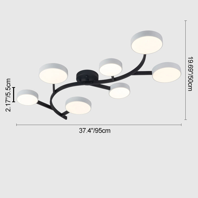 Contemporary Scandinavian Dome Tree Branch Acrylic Iron LED Semi-Flush Mount Ceiling Light For Living Room