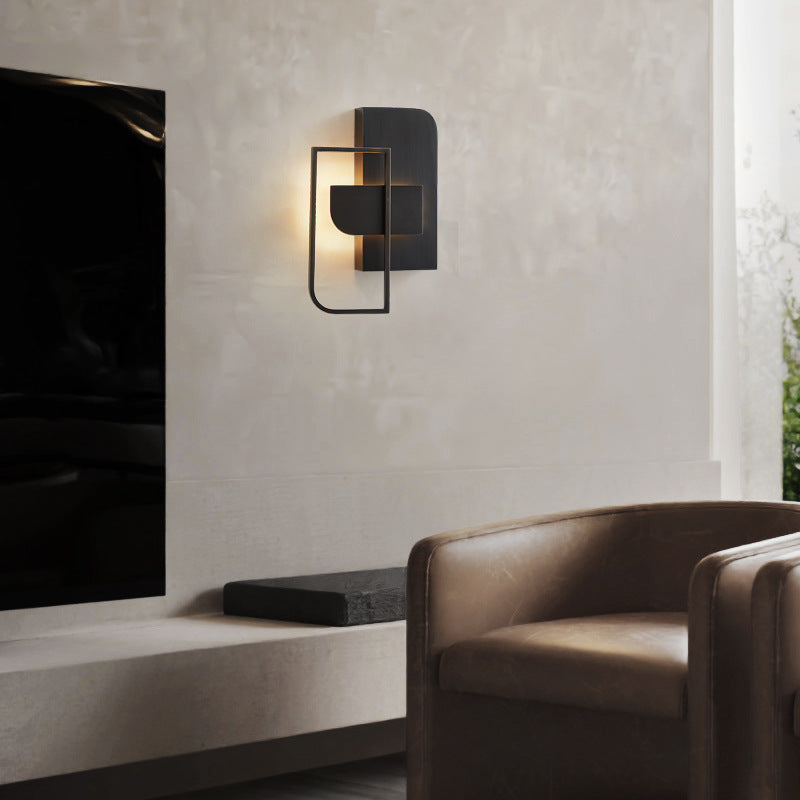 Contemporary Scandinavian Rectangular Stitching Copper Hardware LED Wall Sconce Lamp For Living Room