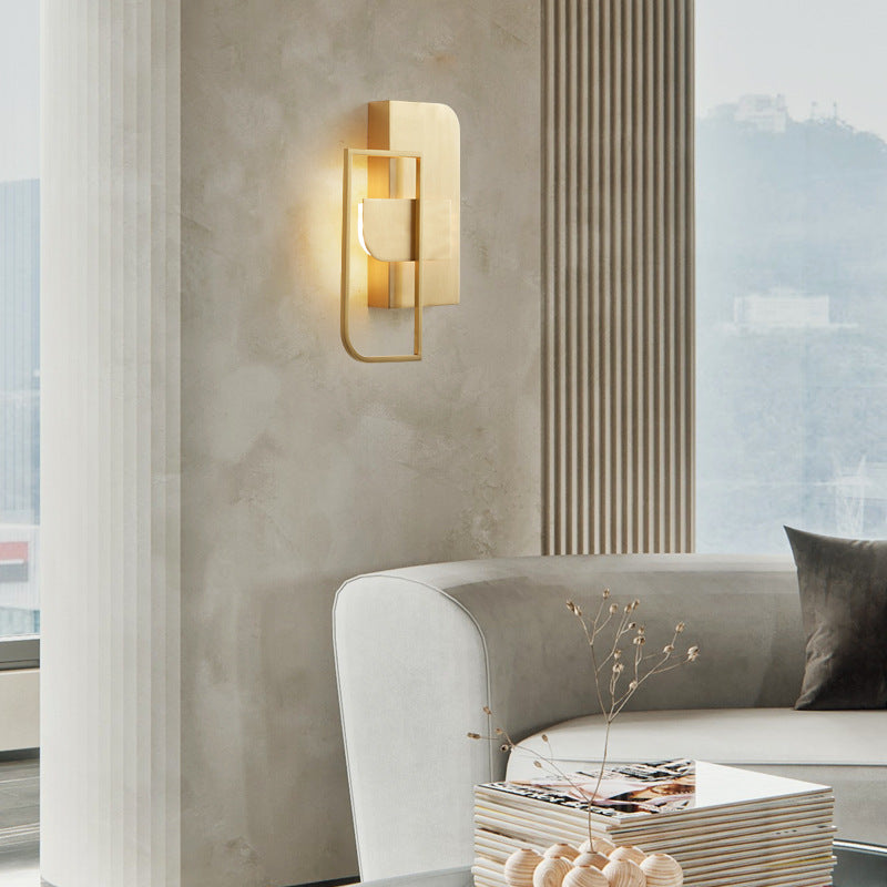 Contemporary Scandinavian Rectangular Stitching Copper Hardware LED Wall Sconce Lamp For Living Room