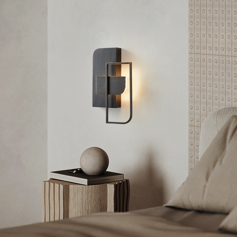 Contemporary Scandinavian Rectangular Stitching Copper Hardware LED Wall Sconce Lamp For Living Room
