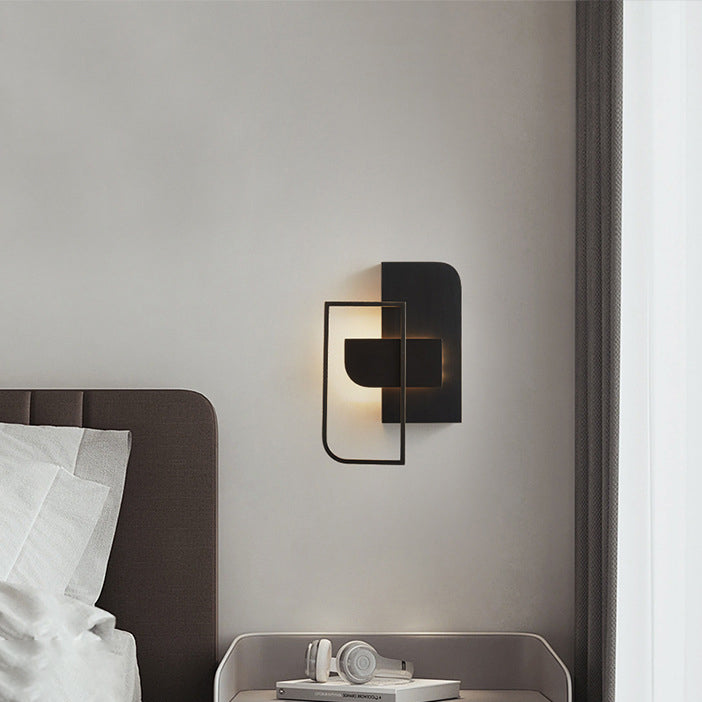 Contemporary Scandinavian Rectangular Stitching Copper Hardware LED Wall Sconce Lamp For Living Room