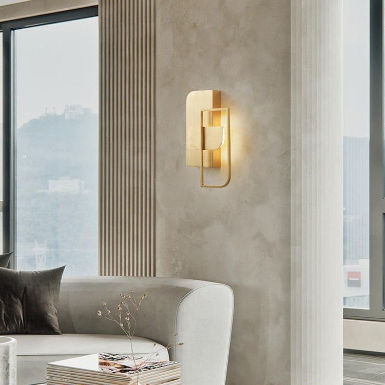 Contemporary Scandinavian Rectangular Stitching Copper Hardware LED Wall Sconce Lamp For Living Room
