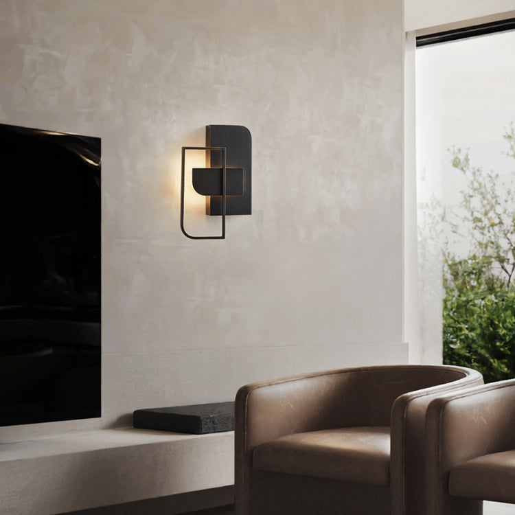 Contemporary Scandinavian Rectangular Stitching Copper Hardware LED Wall Sconce Lamp For Living Room