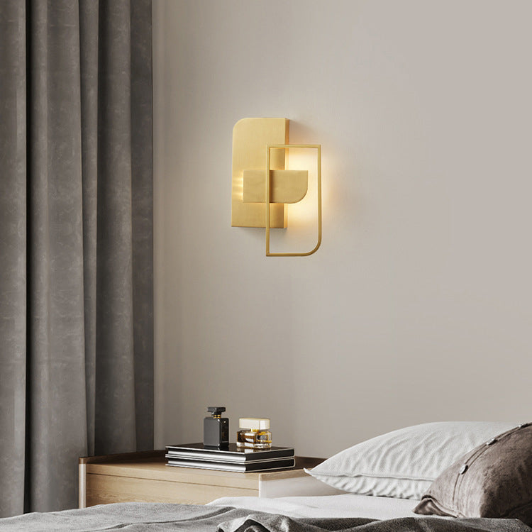 Contemporary Scandinavian Rectangular Stitching Copper Hardware LED Wall Sconce Lamp For Living Room
