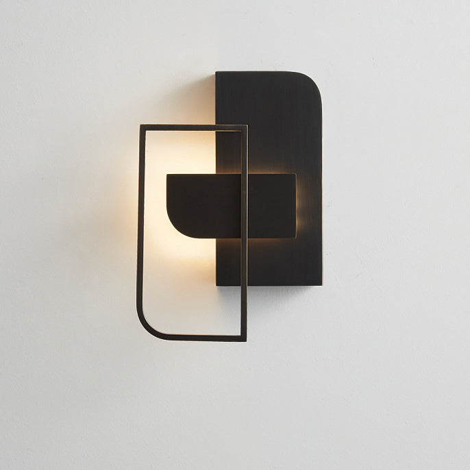 Contemporary Scandinavian Rectangular Stitching Copper Hardware LED Wall Sconce Lamp For Living Room