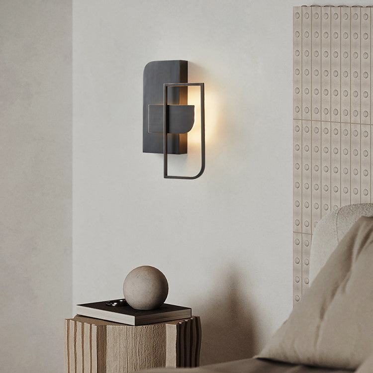 Contemporary Scandinavian Rectangular Stitching Copper Hardware LED Wall Sconce Lamp For Living Room