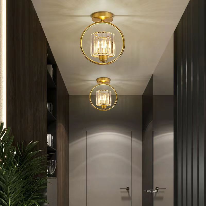 Modern Simplicity Dome Crystal Hardware Lampshade 1 - Light Semi-Flush Mount Ceiling Light For Hallways