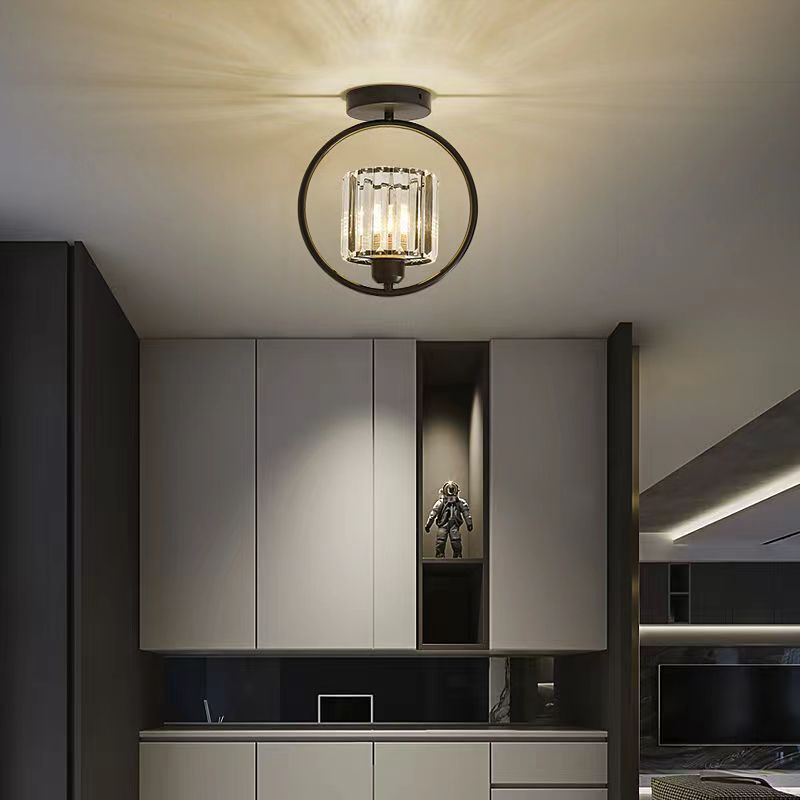 Modern Simplicity Dome Crystal Hardware Lampshade 1 - Light Semi-Flush Mount Ceiling Light For Hallways