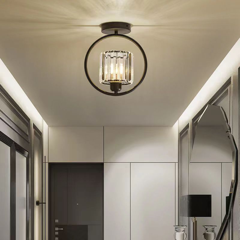 Pantalla de lámpara de hardware de cristal de cúpula de simplicidad moderna 1 - Luz de montaje semi empotrado para pasillos 