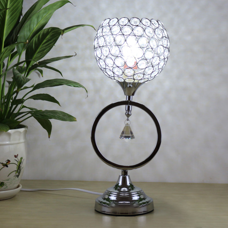 Zeitgenössische Einfachheit Runder Eisen-Kristall-Lampenschirm 1 - Licht Tischlampe für Schlafzimmer 