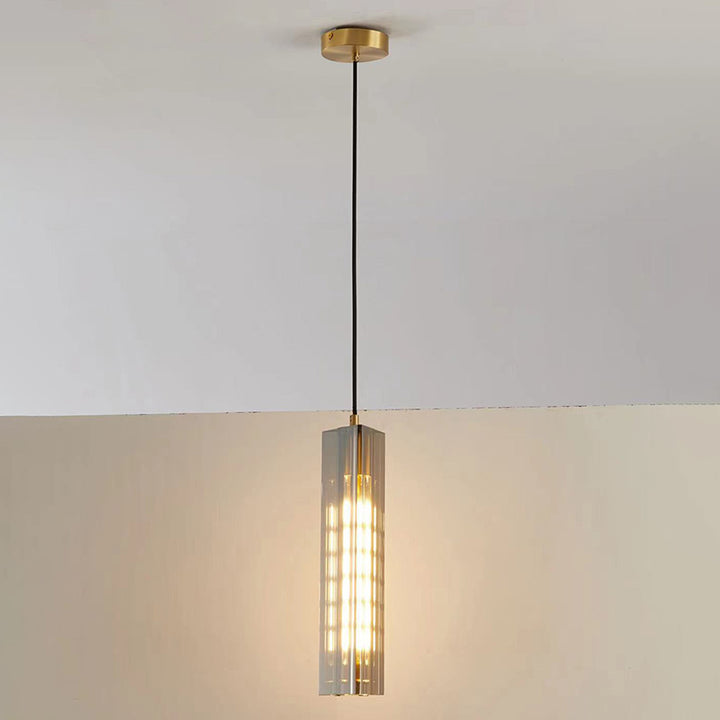 Contemporary Scandinavian Cuboid Copper Crystal Lampshade 1 - Light Pendant Light For Dining Room
