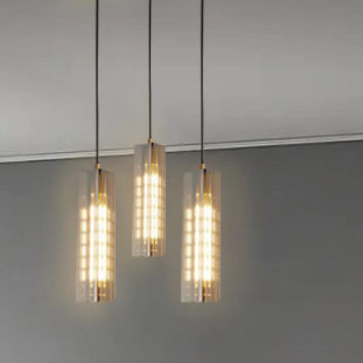 Contemporary Scandinavian Cuboid Copper Crystal Lampshade 1 - Light Pendant Light For Dining Room