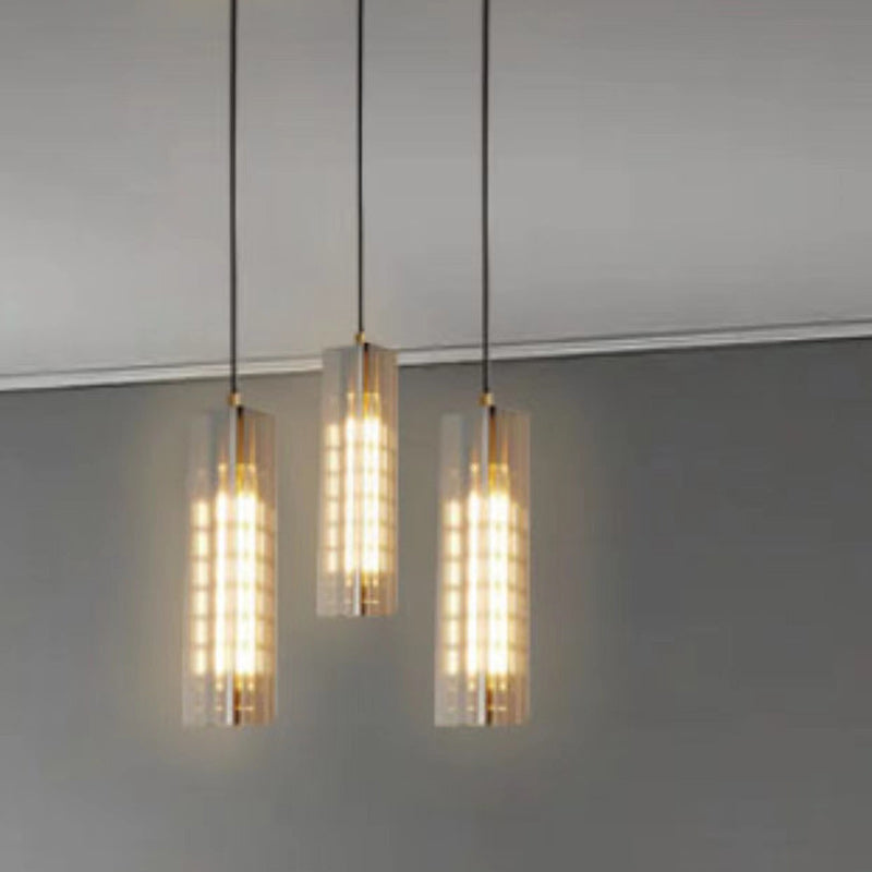 Contemporary Scandinavian Cuboid Copper Crystal Lampshade 1 - Light Pendant Light For Dining Room