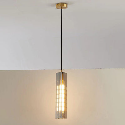 Contemporary Scandinavian Cuboid Copper Crystal Lampshade 1 - Light Pendant Light For Dining Room