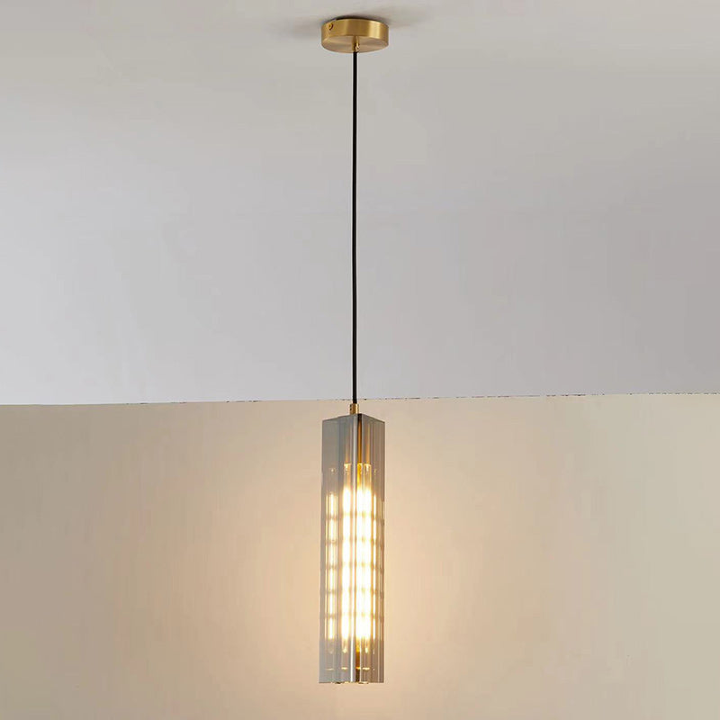 Contemporary Scandinavian Cuboid Copper Crystal Lampshade 1 - Light Pendant Light For Dining Room
